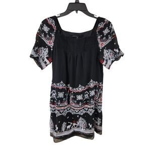 Marc By Marc Jacobs Silk Dress Sz 4 Embroidered Lined Reindeer Christmas Festive